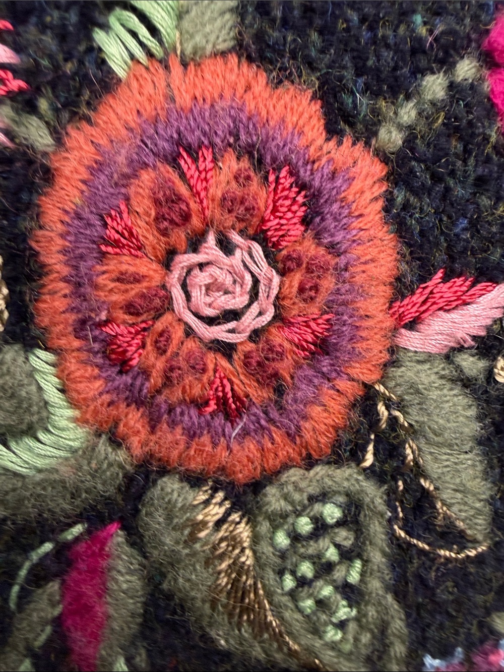 SUSAN BRISTOL LTD. Charcoal Hand Embroidered Floral Wool Blend Cardigan SIZE S - Picture 13 of 16